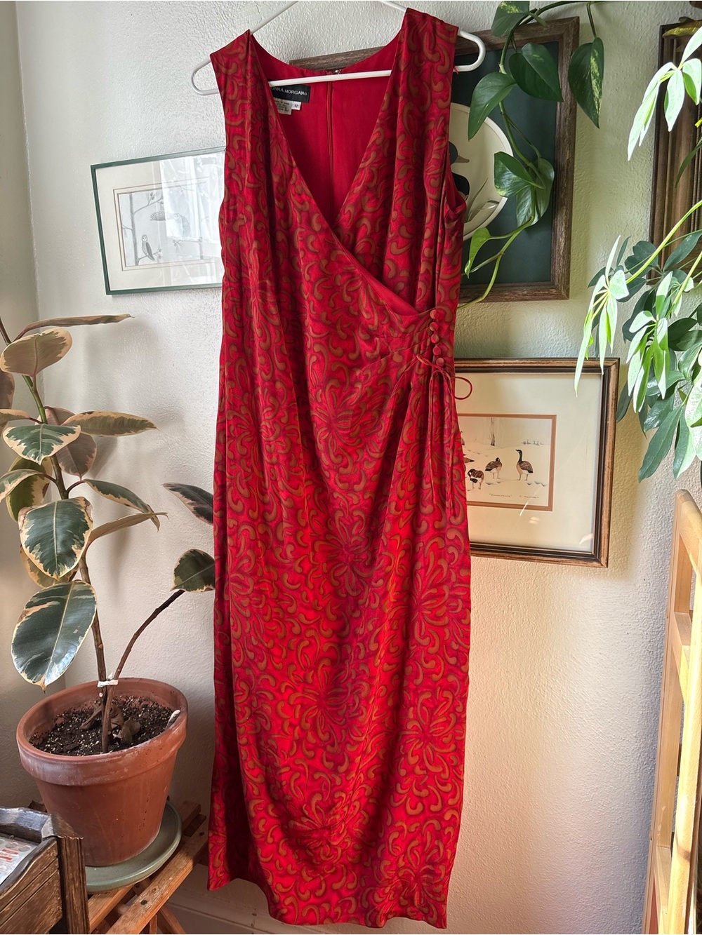 SILK | Sleeveless Red Faux-Wrap Dress | Size 12